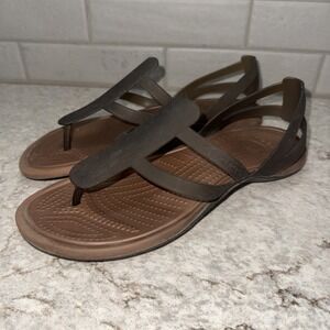 Crocs Adrina Strappy Sandals Size 9 Women's Espresso Bronze Barefoot Thong Shoes